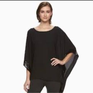 AB Studio Poncho Black Blouse With Sequin Trim Size XL
